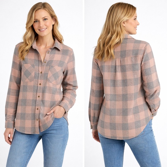 beachlunchlounge Tops - BeachLunchLounge Plaid Button Front Shacket Jacket Pink Gray Size Medium M